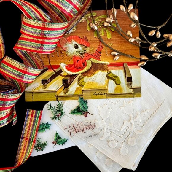 Instant Vintage Christmas Collection 1950s Hankie and Decor Bundle - Picture 1 of 13